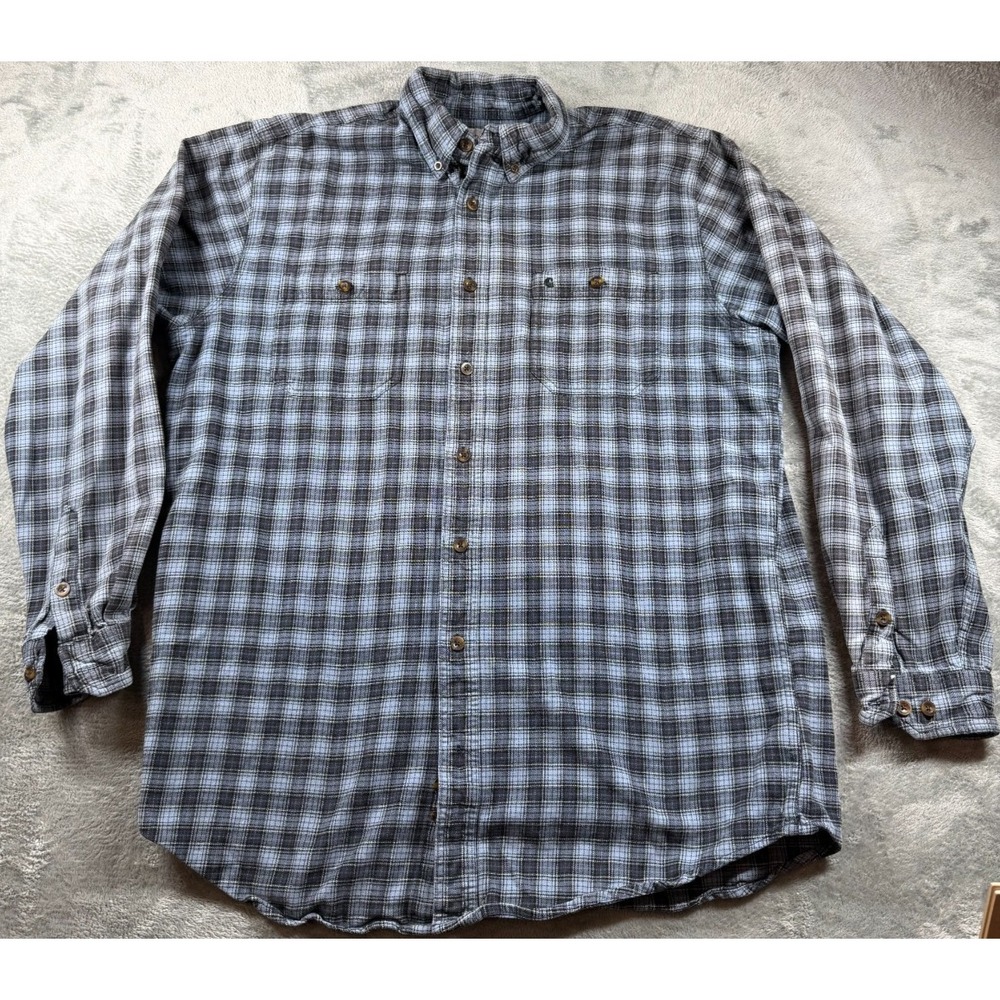 Carhartt Plaid Button Front Shirt XL Tall Blue Gray Workwear Cotton
